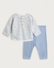 image 1 of F&F Baby 2-Piece Pure Cotton Striped Top and Leggings Set in Blue