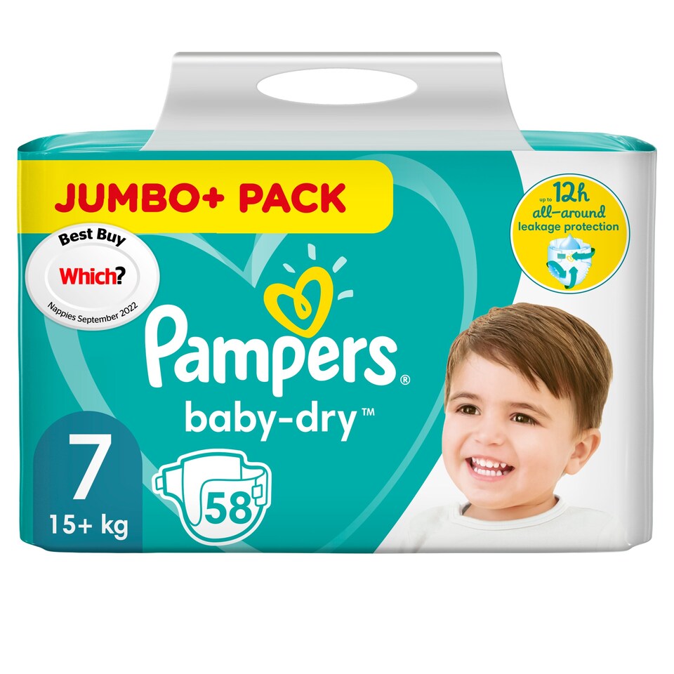Pampers Baby Dry Size 7 Jumbo+ Pack 58 Nappies - Tesco Groceries