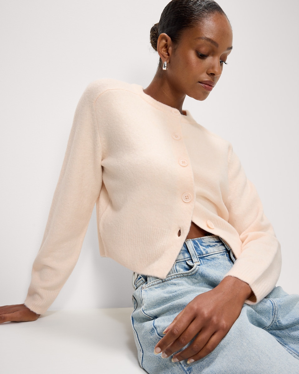 image 1 of F&F Crew Neck Cardigan with Wool in Pink