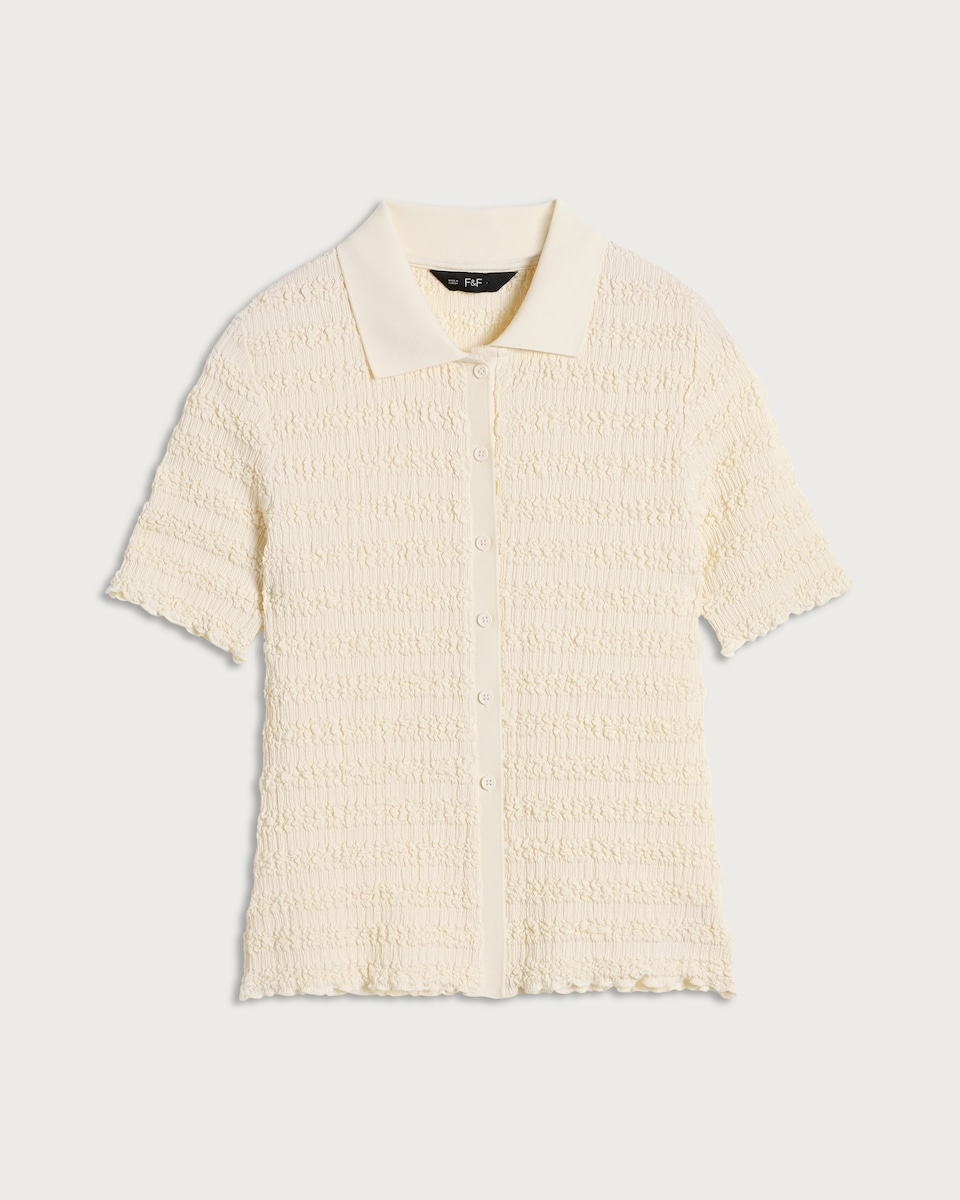F&F Crinkle Textured Button Up Co-ord Shirt in Cream