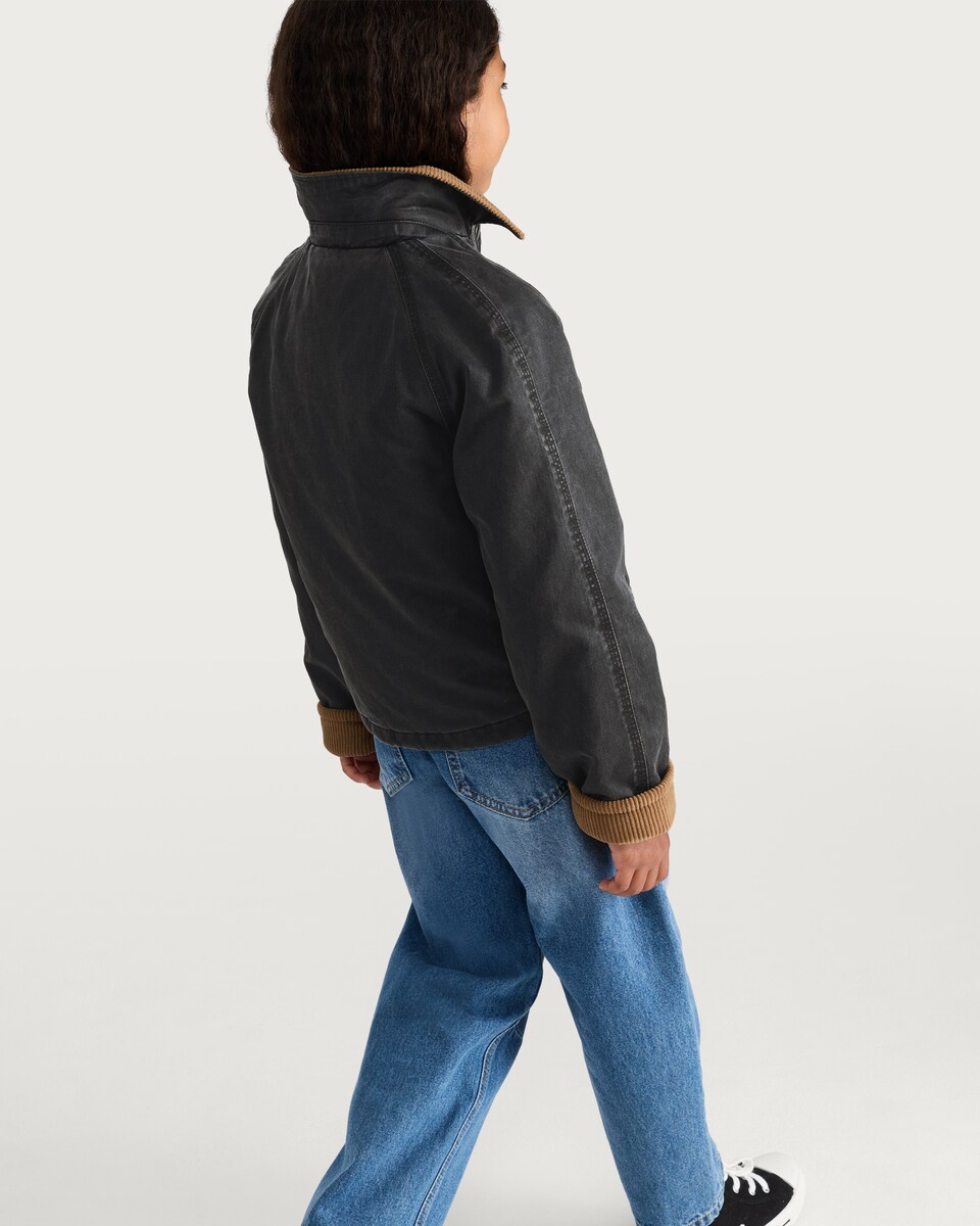 image 1 of F&F Girls Corduroy Collar Waxed Jacket in Black
