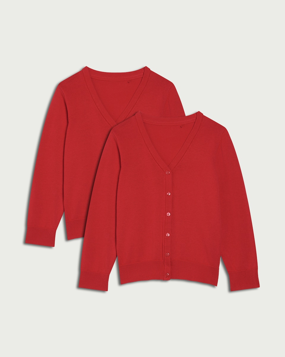 image 1 of F&F School Unisex 2-Pack Pure Cotton Knitted Cardigans in Red