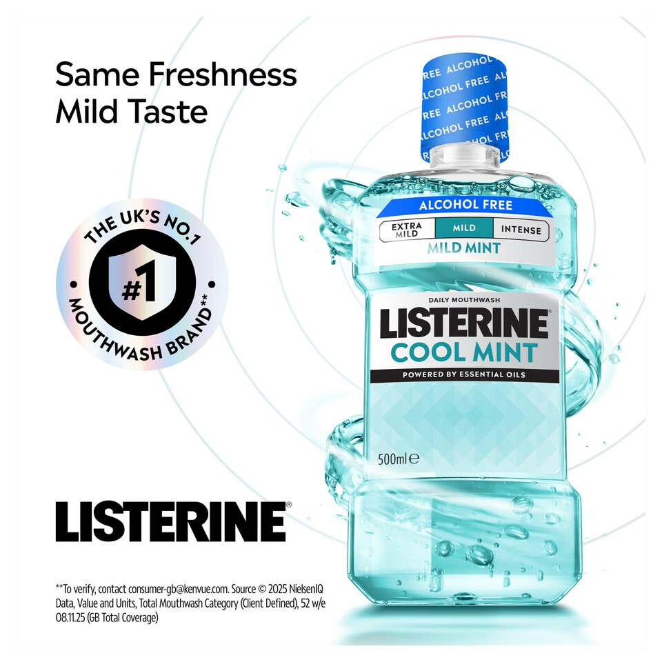 image 1 of Listerine Zero Alcohol Cool Mint Milder Taste Mouthwash 500ml