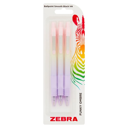 Zebra Pink&Mint Ombre Rt Ball Pens 3 Pack Tesco Groceries