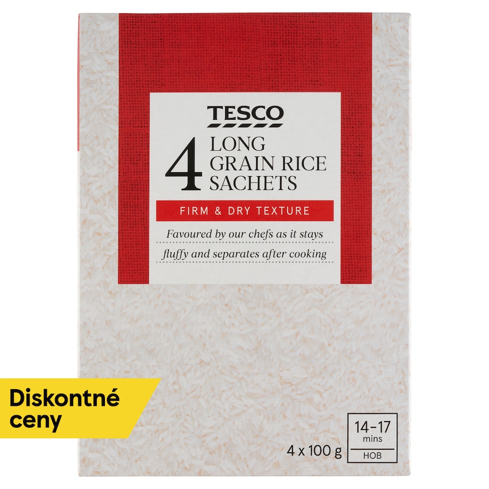 Tesco Ryža dlhozrnná, lúpaná, vo varných vreckách 4 x 100 g (400 g)