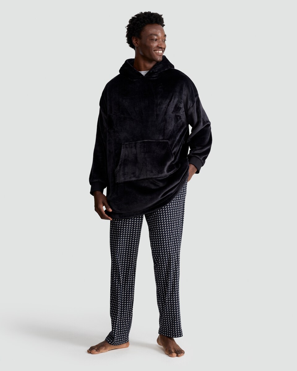 image 1 of F&F Fleece Oversized Pyjama Hoodie in Black