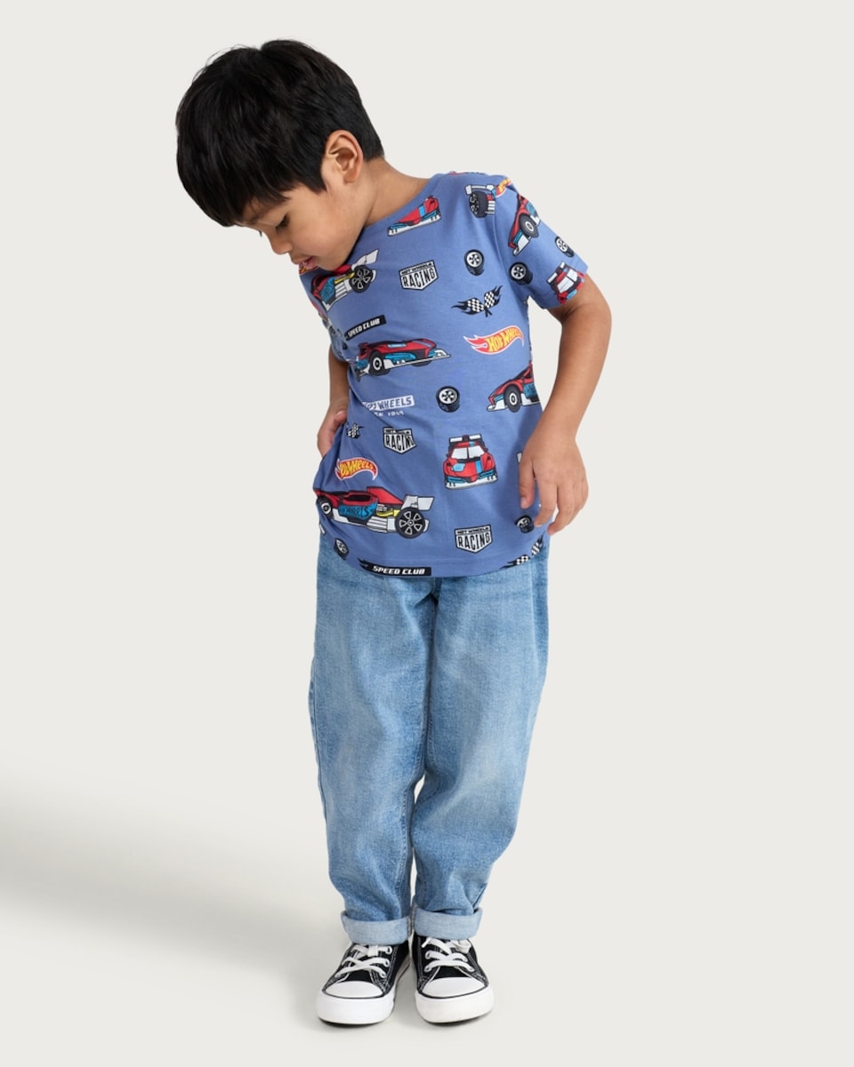 image 1 of Hot Wheels Pure Cotton Racing Print T-Shirt in Blue