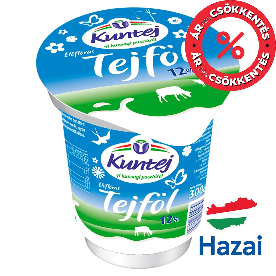 Kuntej Semi-Fat Sour Cream with Live Cultures 12% 300 g