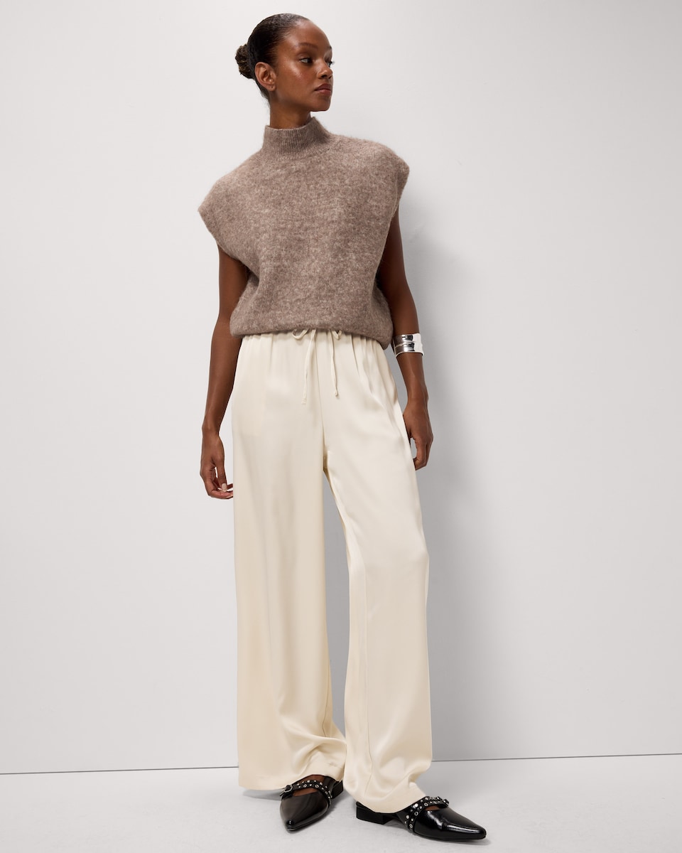 image 1 of F&F Satin Wide Leg Trousers in Stone