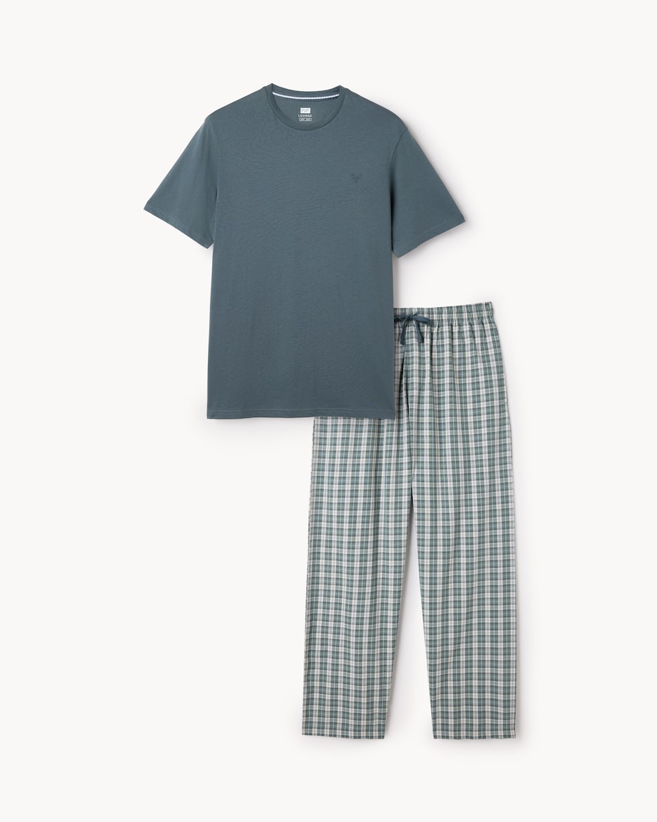 image 1 of F&F Pure Cotton Checked Pyjama Set in Green