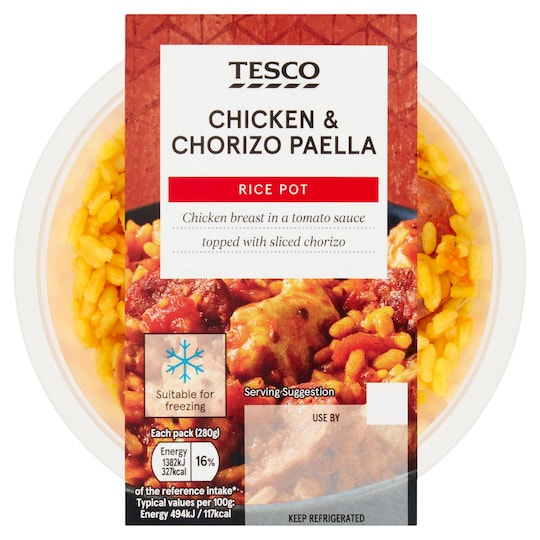 Tesco Chicken & Chorizo Paella Meal Pot 280G Tesco Groceries