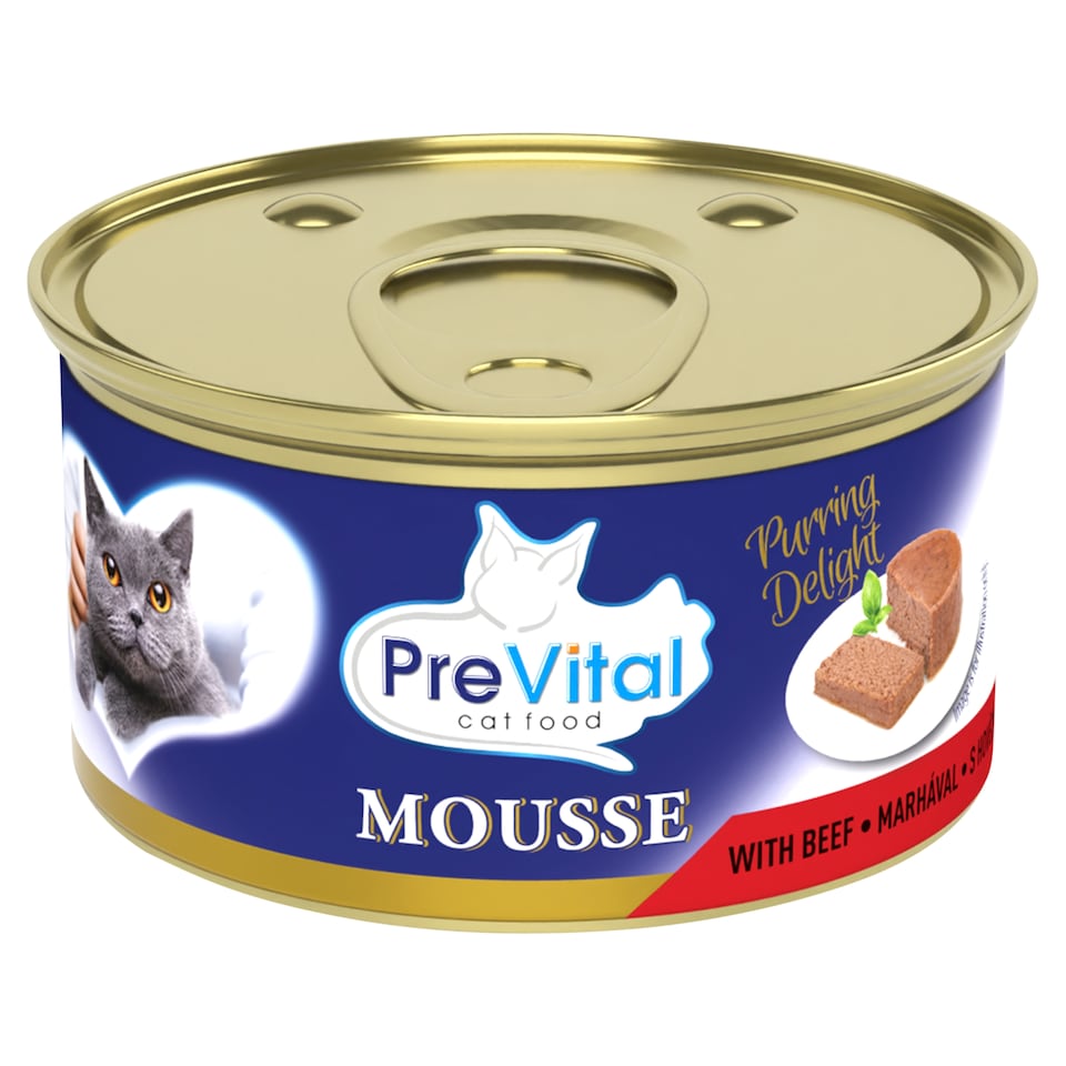 PreVital Mousse nedves macskaeledel, macskatáp felnőtt macskáknak marhával pástétom konzerv 85 g  1. kép