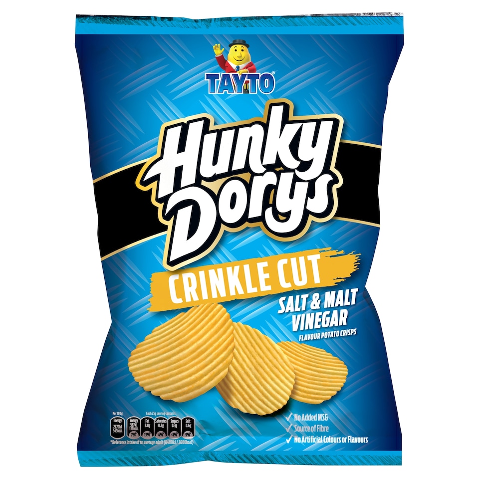 Tayto Hunky Dorys Crinkle Cut Salt & Malt Vinegar Flavour Potato Crisps 130g