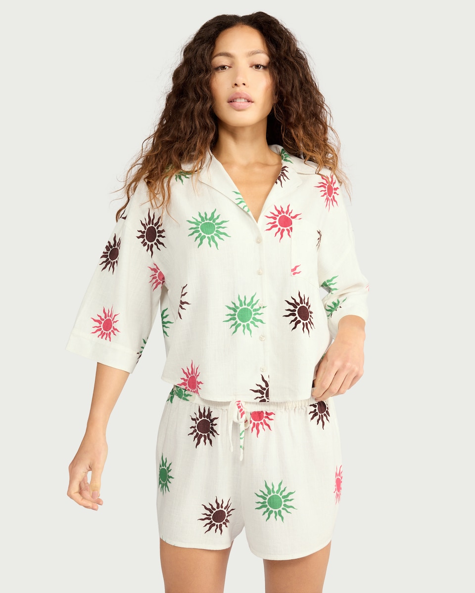 image 1 of F&F Sun Print Short Pyjama Set in Cream