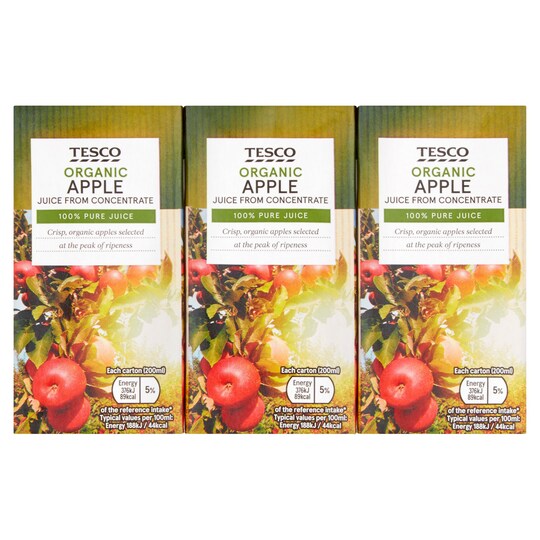 Tesco Organic Apple Juice 3X200ml Tesco Groceries