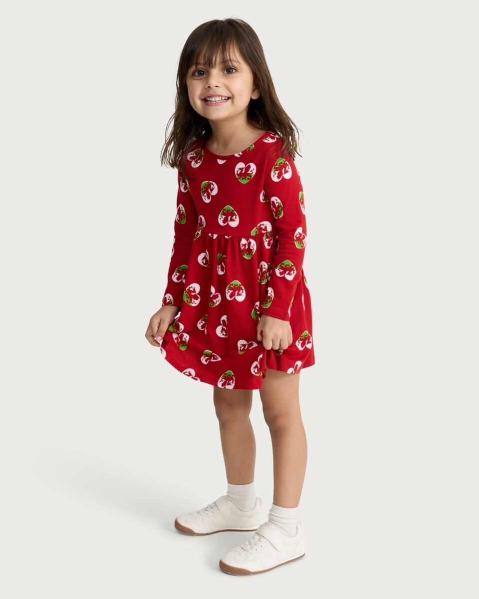 image 1 of F&F Girls Pure Cotton St David's Day Long Sleeved Dress in Red