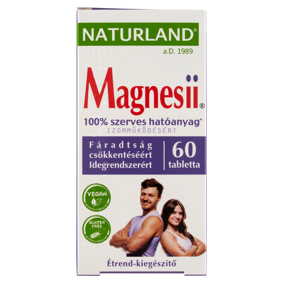 Naturland Magnesii szerves kötésű magnéziumot tartalmazó étrend-kiegészítő tabletta 60 db 44,22 g 1. kép
