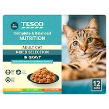 Tesco Adult Cat Food Mixed Selection In Gravy 12X400g