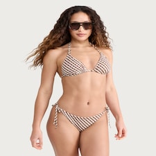 F&F Geometric Print Tie Side Bikini Bottoms in Multi Brown