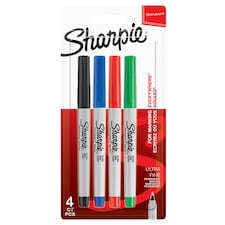 Sharpie Permanent Marker Pens Ultra-Fine Point Assorted 4 Pack