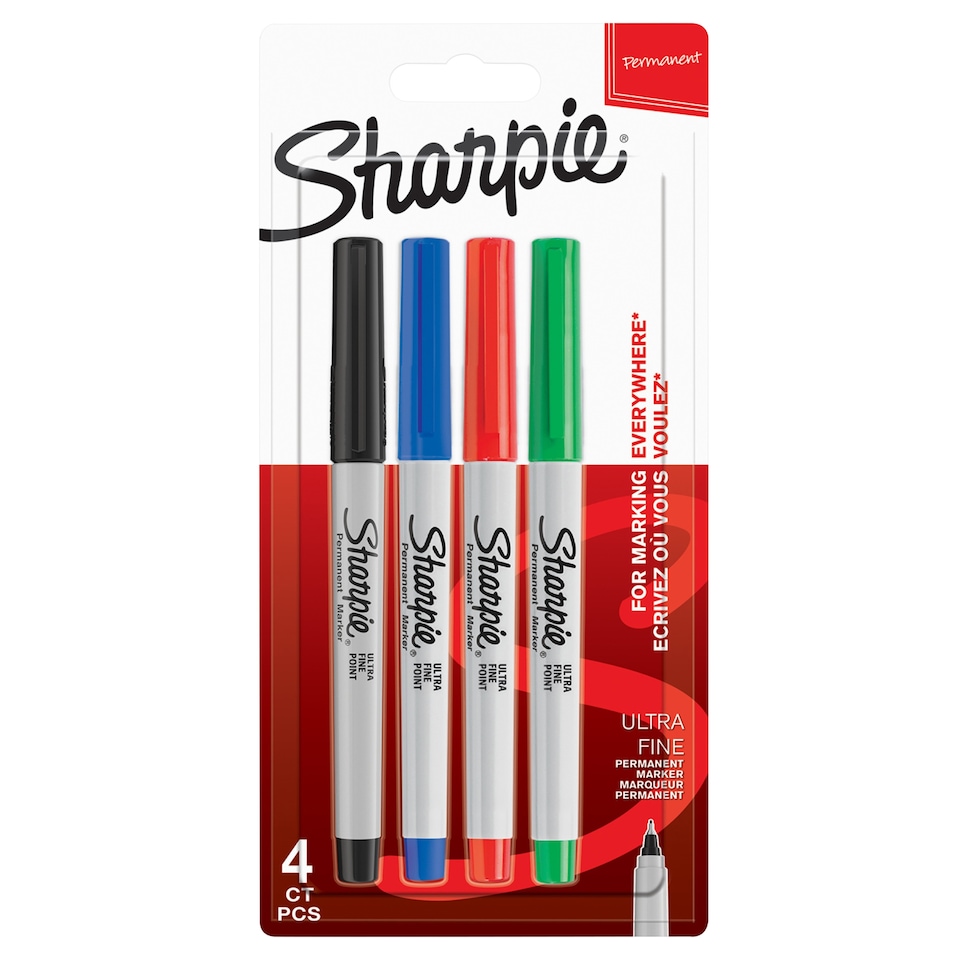 image 1 of Sharpie Permanent Marker Pens Ultra-Fine Point Assorted 4 Pack