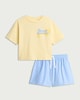 image 4 of F&F Girls 2-Piece Lemon T-Shirt and Striped Shorts Set in Multi Yellow
