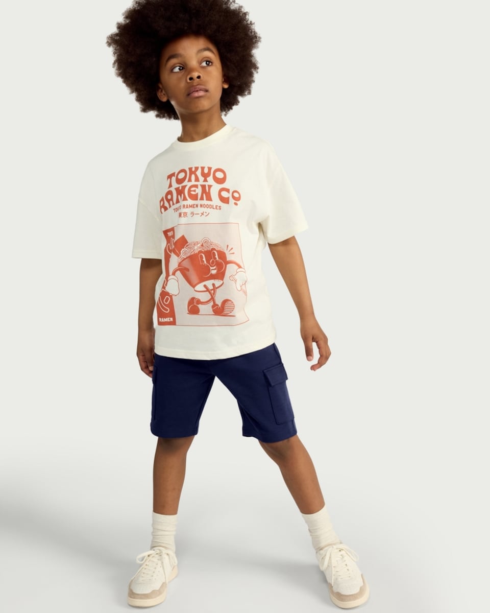 image 1 of F&F Boys Cotton Rich Drawstring Cargo Shorts in Navy