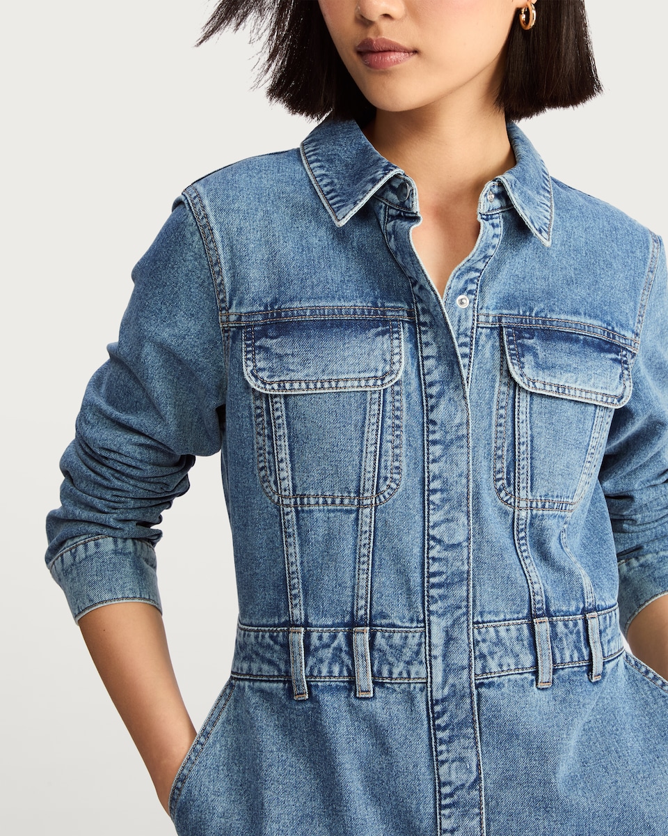 image 1 of F&F Pure Cotton Denim Utility Mini Dress in Blue