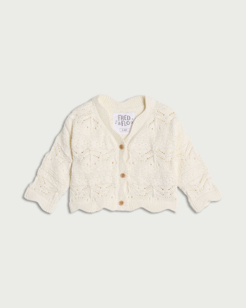 F&F Baby Pure Cotton Pointelle Cardigan in Ecru