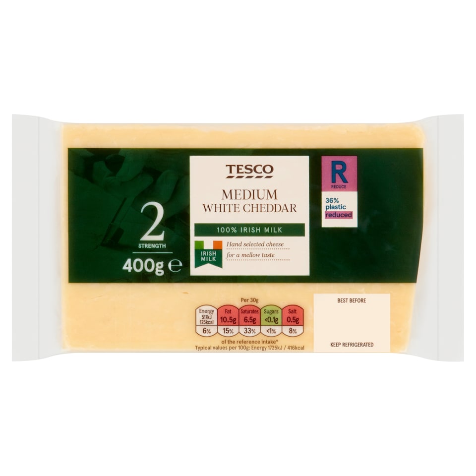 Tesco Medium Irish White Cheddar 400G
