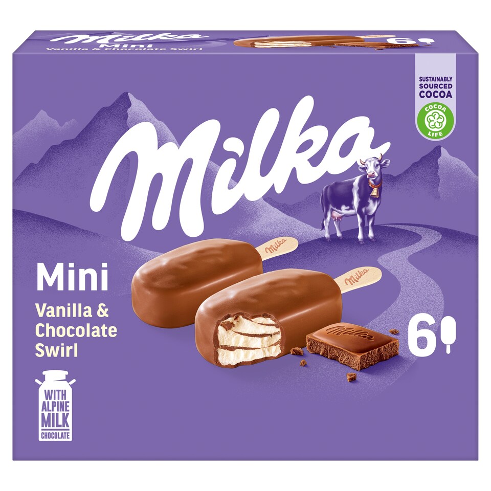Milka Mini Vanilla & Chocolate vaníliás jégkrém tejcsokoládés készítménnyel 6 db 300 ml