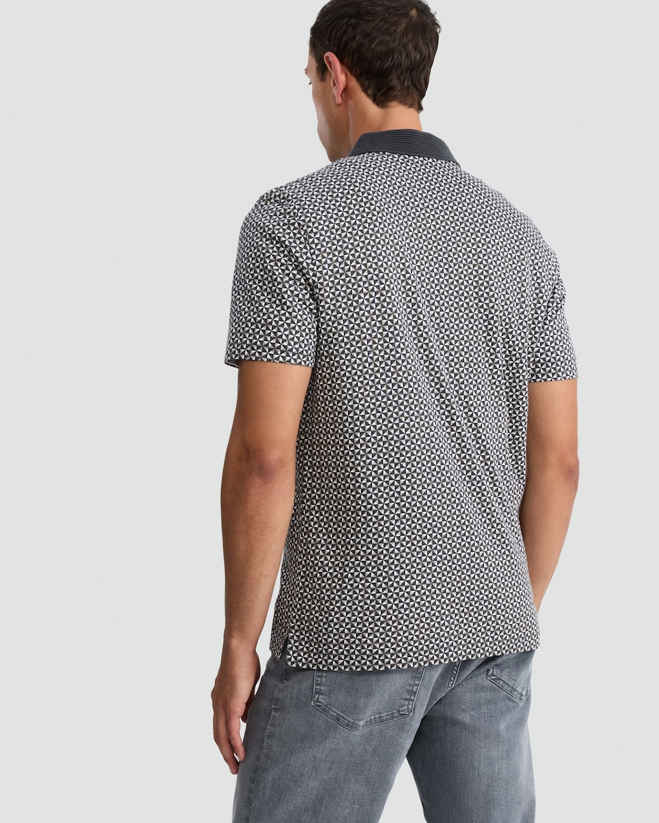 image 1 of F&F Pure Cotton Geometric Print Short Sleeved Polo Shirt in Cream