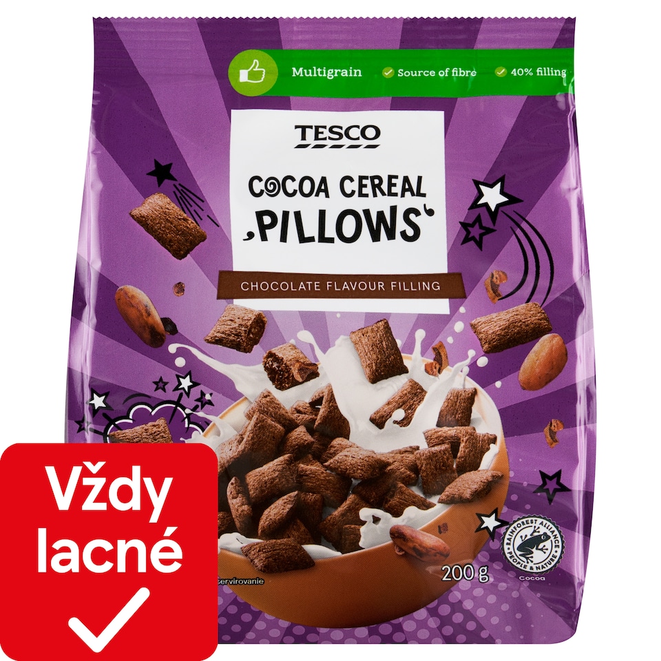 Tesco Kakaové obilninové vankúšiky s náplňou s čokoládovou príchuťou 200 g