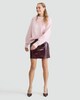 image 1 of F&F Faux Leather High Shine Mini Skirt in Burgundy