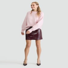F&F Faux Leather High Shine Mini Skirt in Burgundy