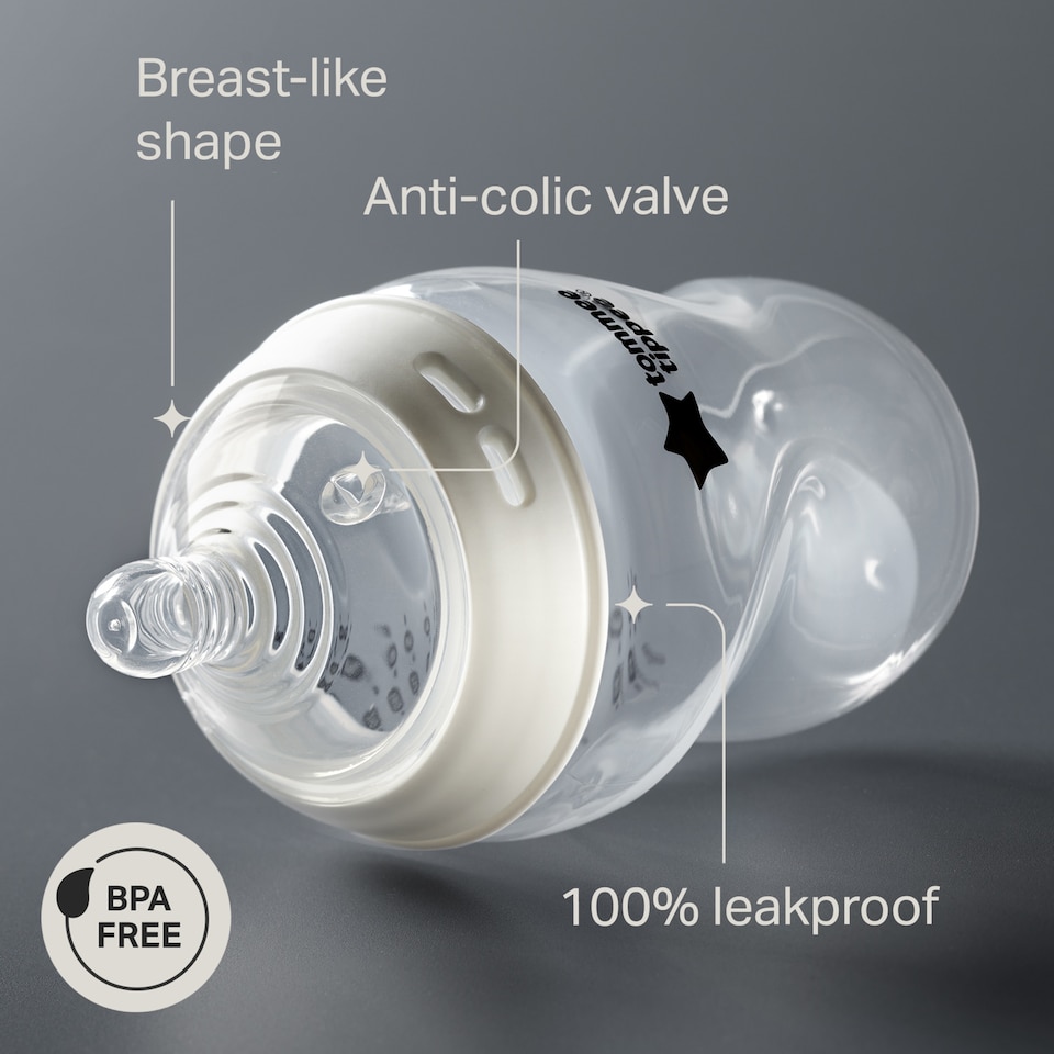 image 1 of Tommee Tippee Baby Bottles, Natural Start Anti-Colic Baby Bottle, Slow Flow, 260ml, 0m+, Pack of 3