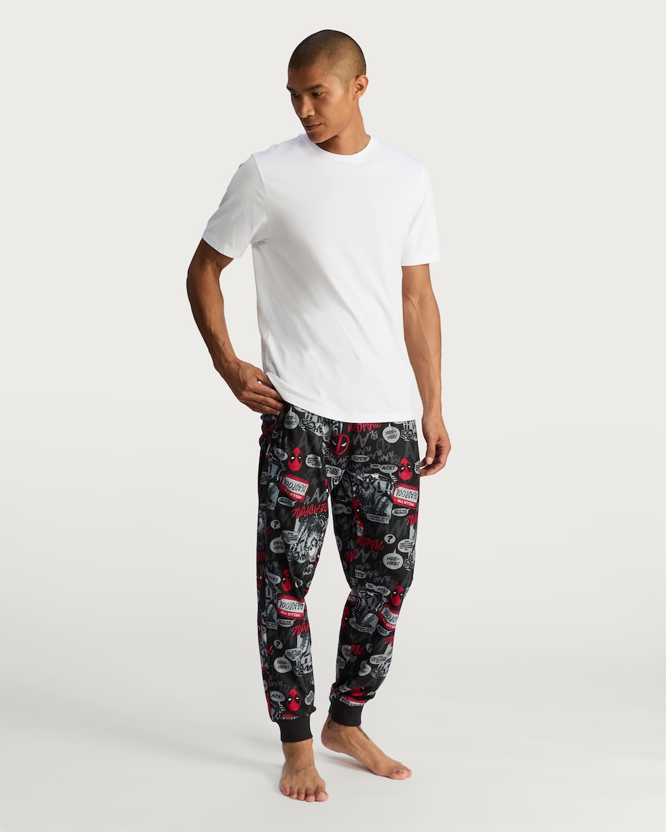 image 1 of Disney Deadpool Comic Print Brushed Fleece Pyjama Bottoms in Grey