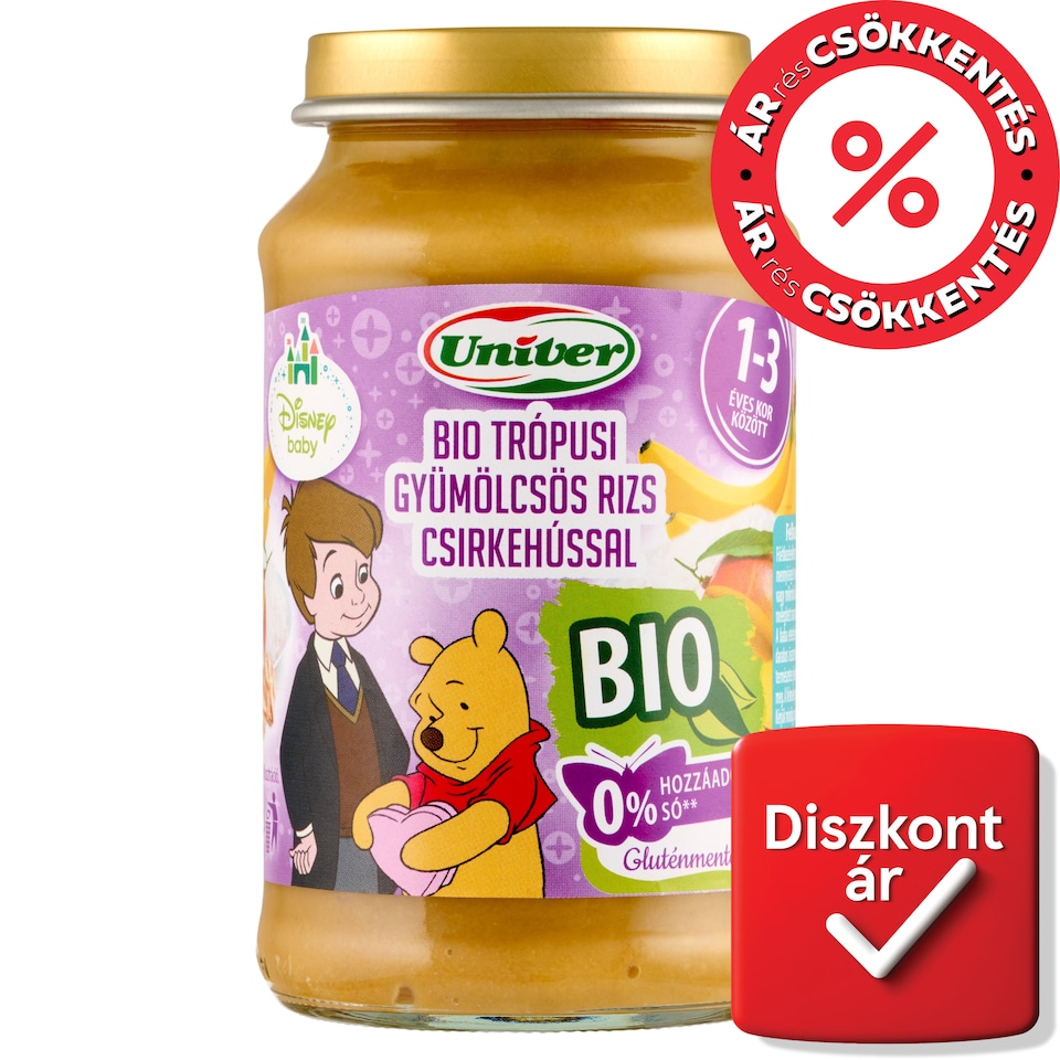 Univer Disney Baby bio trópusi gyümölcsös rizs csirkehússal bébiétel, 12 hónapos kortól 220 g  1. kép