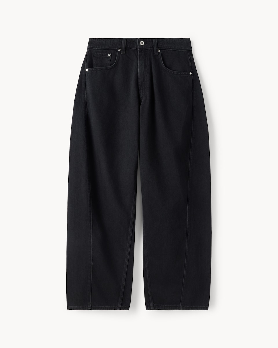 image 1 of F&F Pure Cotton Barrel Jeans in Black