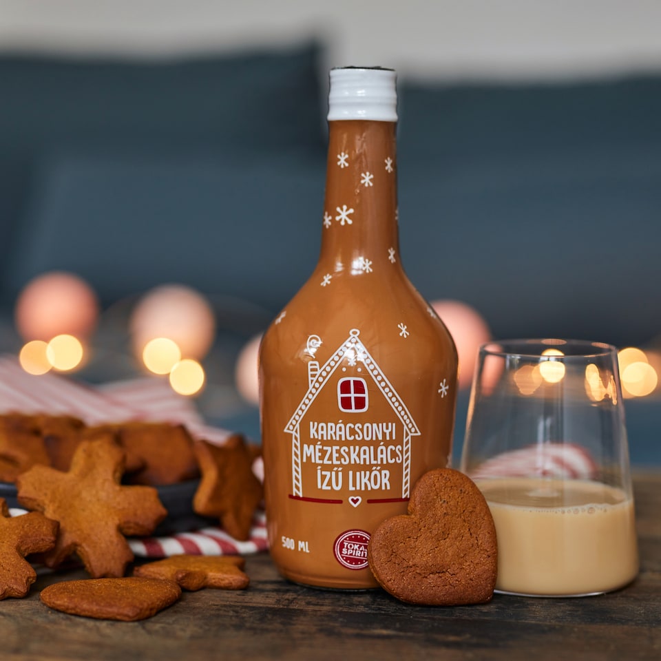Tokaj Spirit karácsonyi mézeskalács ízű krémlikőr díszdobozban 15% 500 ml + ajándék likőrős kehely  1. kép