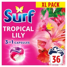 Surf 3 in 1 Tropical Lily Laundry Detergent Capsules 36 Washes 622.8g