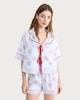 image 1 of F&F CoolEase™ Satin Heart Print Shirt and Shorts Pyjama Set in Multi Blue