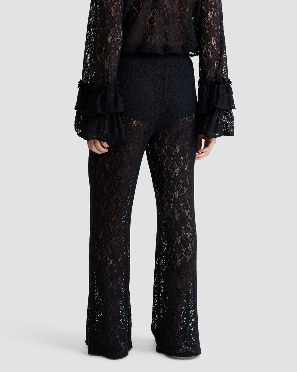 image 1 of F&F Lace Flared Trousers in Black