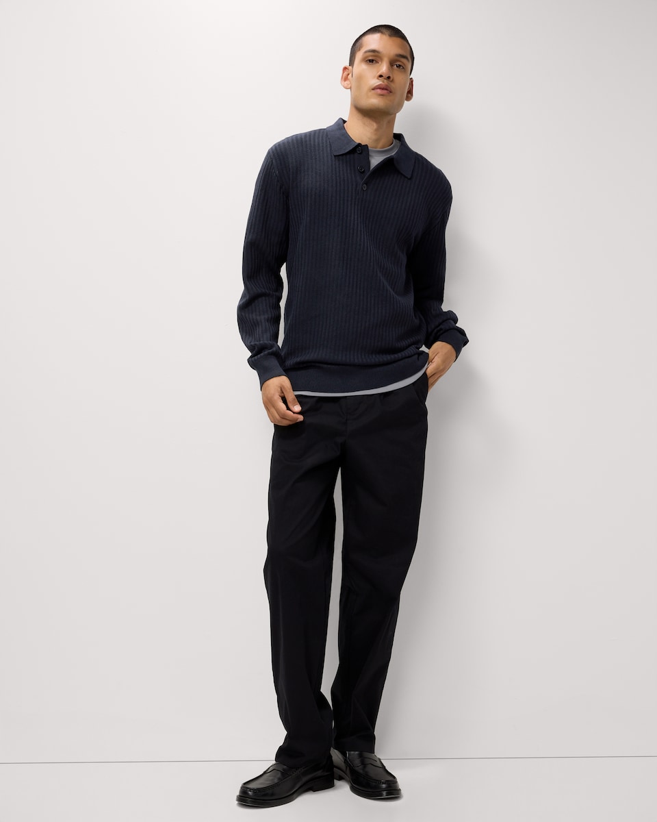 image 1 of F&F Ladder Stitch Knitted Polo Shirt in Navy