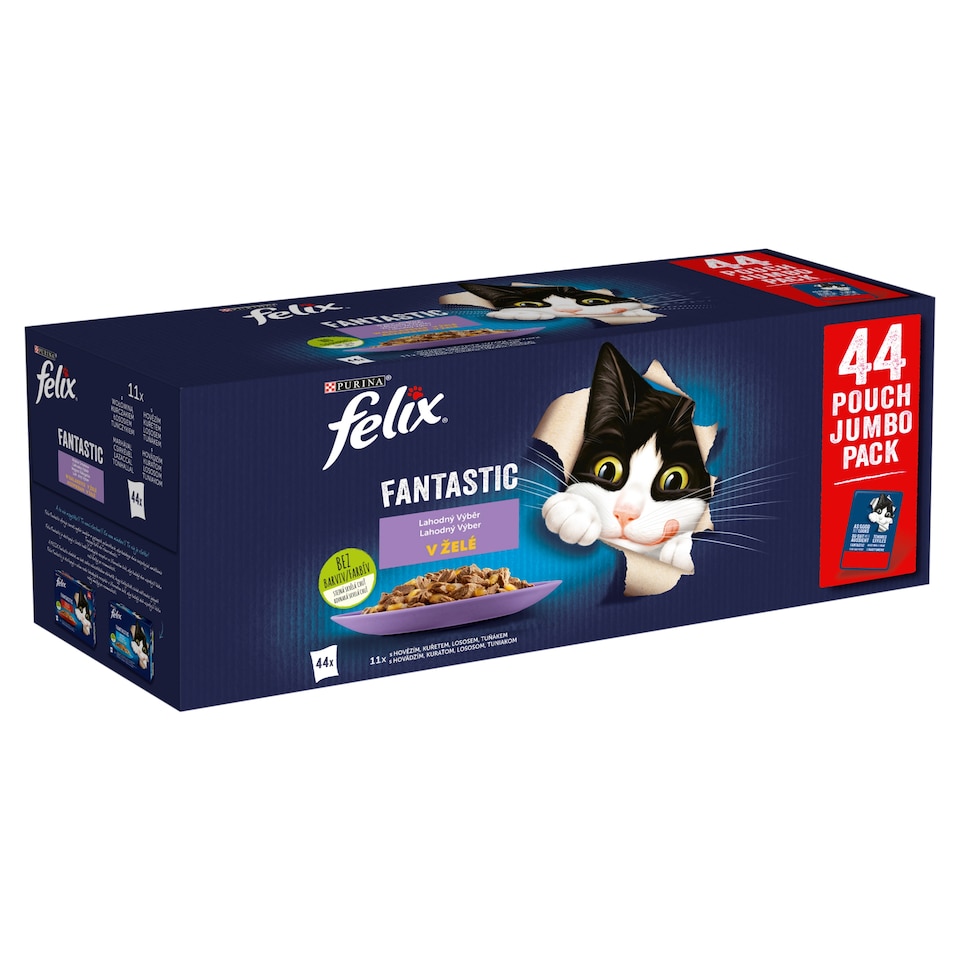 Obrázek 1 pro produkt Felix Fantastic kapsičky pro kočky hovězí, kuře, losos, tuňák v želé 44 x 85g