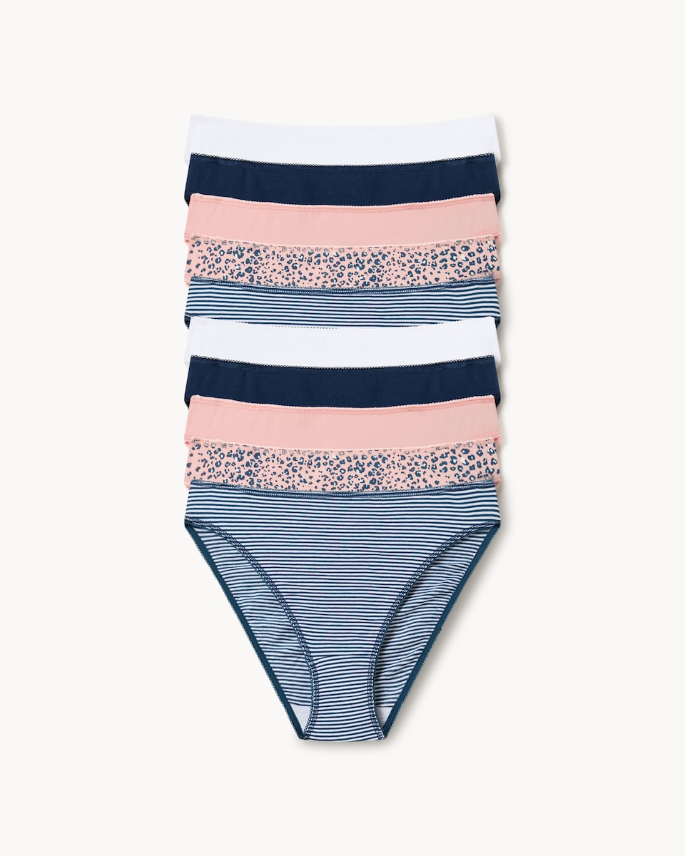 image 1 of F&F 10-Pack Cotton Rich Printed High Leg Knickers in Multi Blue