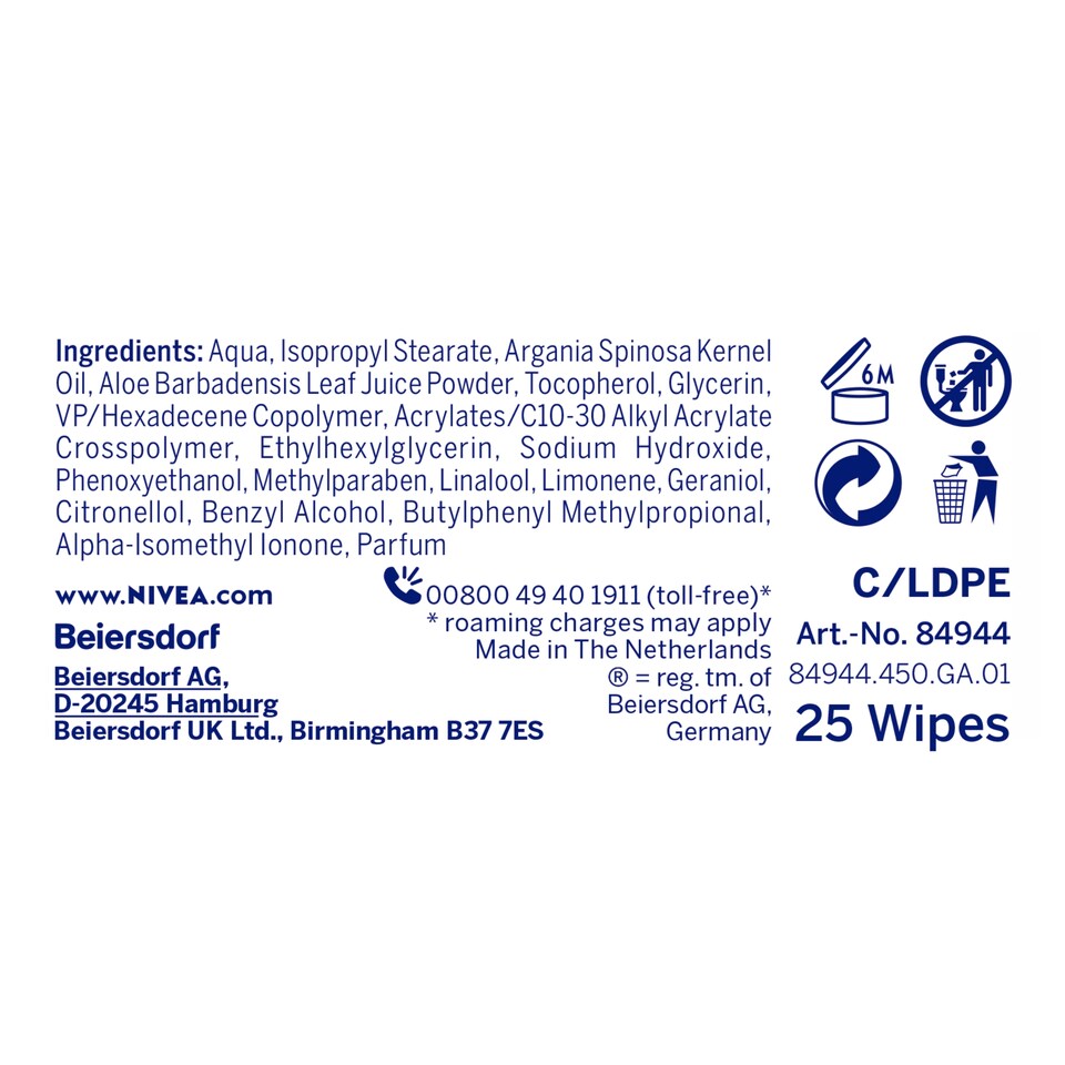 image 1 of Nivea Biodegradable Daily Essential Cleansing Face Wipes 25S