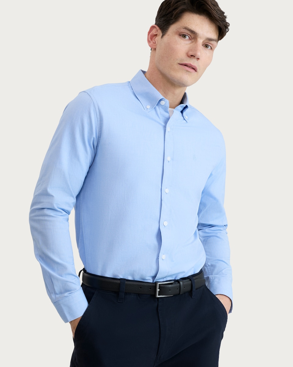 image 1 of Peter Werth Pure Cotton Button Down Long Sleeved Shirt in Blue