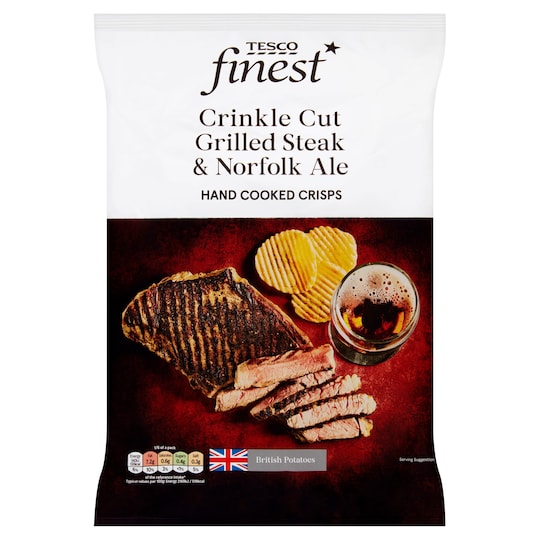 Tesco Finest Crinkle Cut Steak&Ale Crisps 150G Tesco Groceries