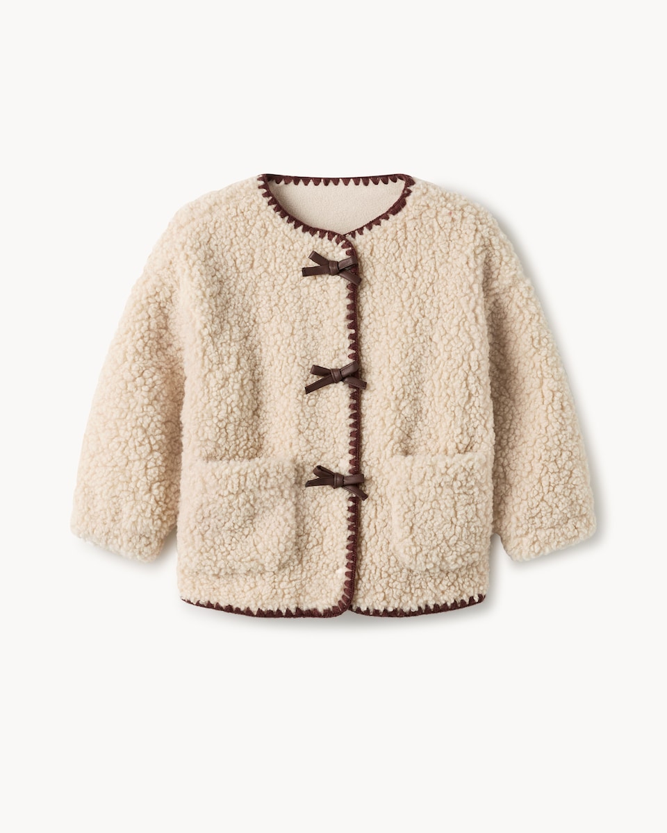 image 1 of F&F Girls Borg Bow Jacket in Multi